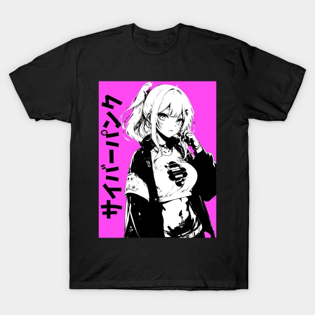 Pink Japanese Anime Girl Streetwear T-Shirt by Neon Bang Bang